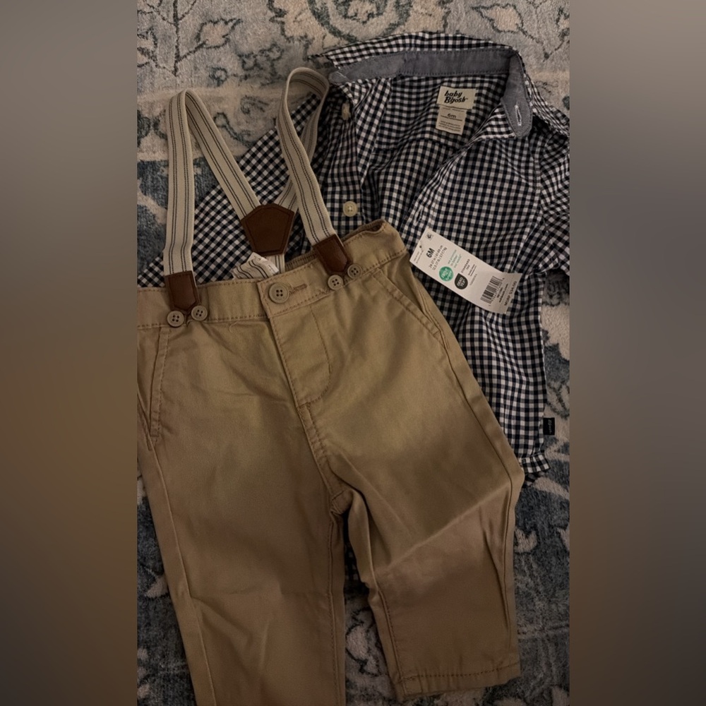 Baby Bgosh Tan Suspender Pants and Button Up
